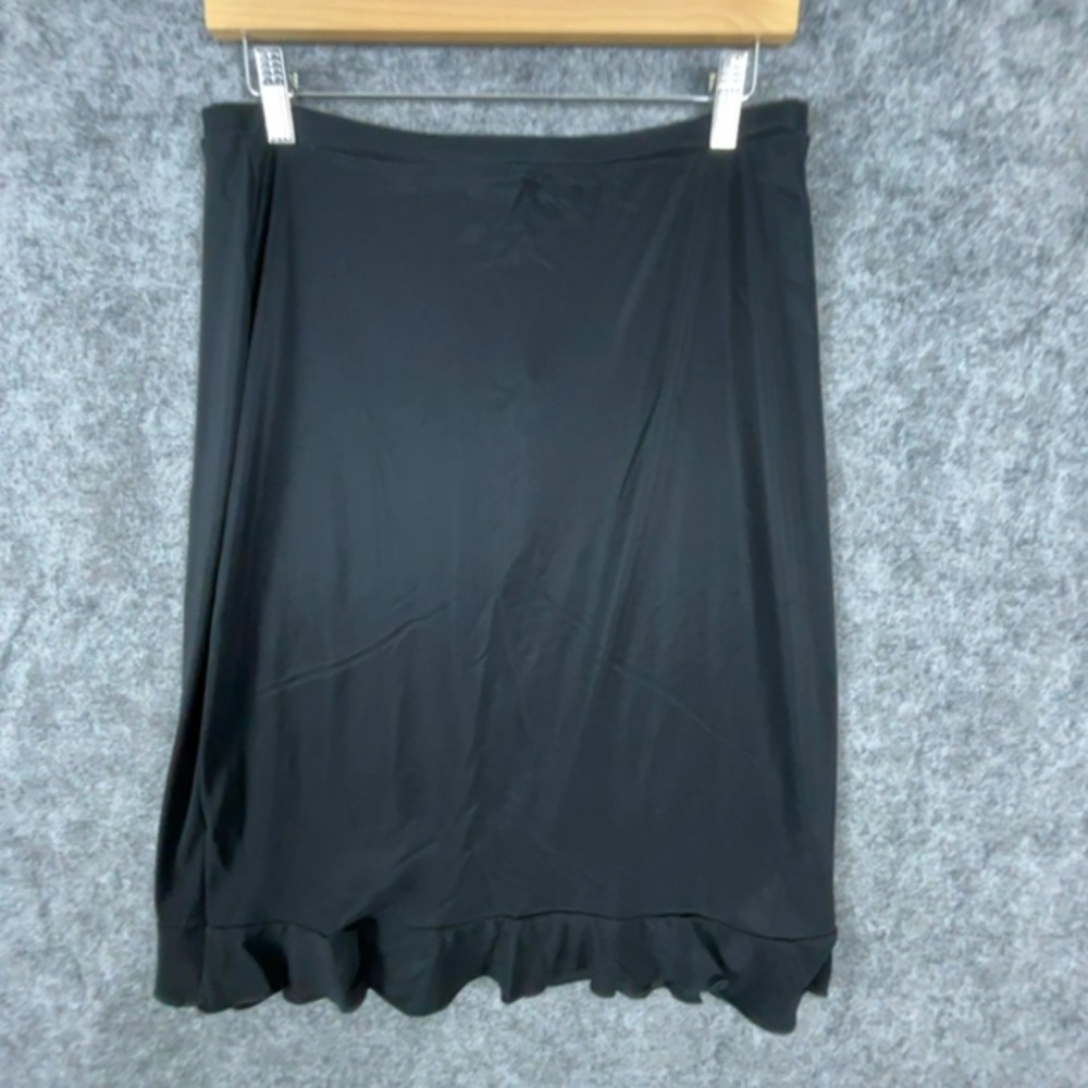 Vintage Frazier Lawrence Midi Skirt Women Medium Black Nylon Stretch Flounce Hem
